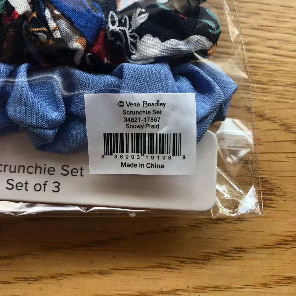 Vera Bradley Snowy Plaid Scrunchie Set of 3 NWT
